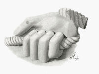 Hand Pulling Rope A pencil drawing of a statue of a hand pulling a rope.